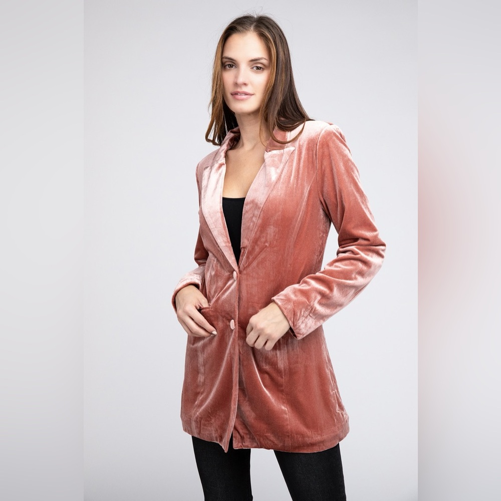 Black BiBi Velvet Peak Lapel Single Blazer
